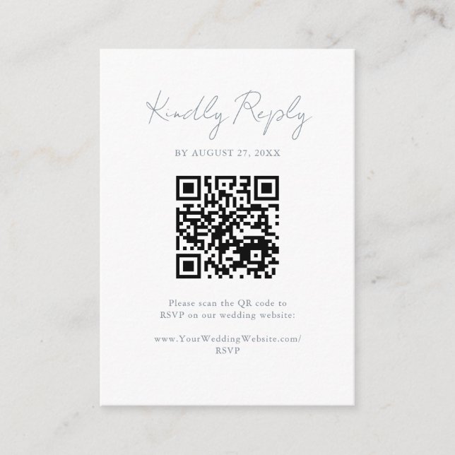 Dusty Blue Gray Modern Wedding RSVP Reply Enclosure Card (Front)