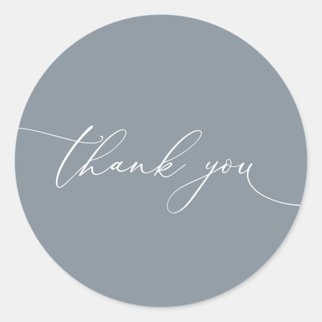 Dusty Blue Gray Modern Wedding Thank You Classic Round Sticker (Front)