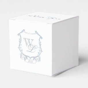 Dusty Blue Gray Monogram Crest Favor Boxes