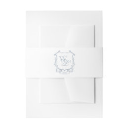 Dusty Blue Gray Monogram Crest Invitation Belly Band