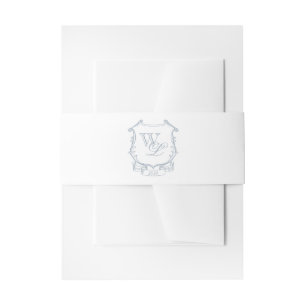 Dusty Blue Gray Monogram Crest Invitation Invitation Belly Band