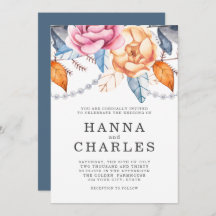 Dusty Blue Gray Orange Watercolor Floral Wedding