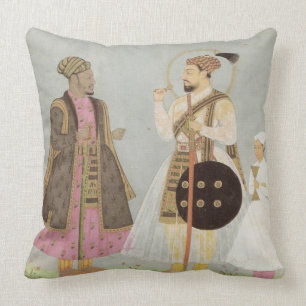 Dusty Blue, Gray & Pink Mughal Throw Pillow