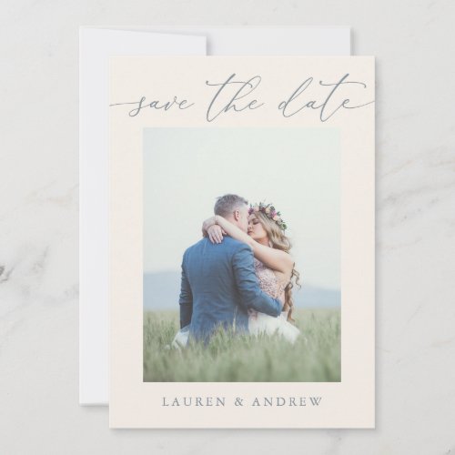 Dusty Blue Gray Save the Date Photo Picture Boho Invitation