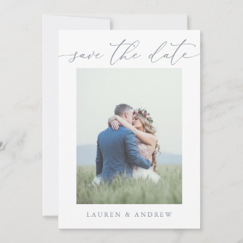 Dusty Blue Gray Save the Date Photo Picture Card 