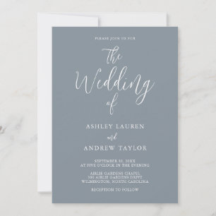 Dusty Blue Gray Simple Elegant Wedding Invitation