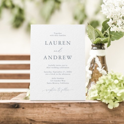 Dusty Blue Gray Simple Minimalist Wedding Invitation