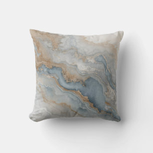 Dusty Blue Gray Tan Beige Abstract 16" Throw Pillow