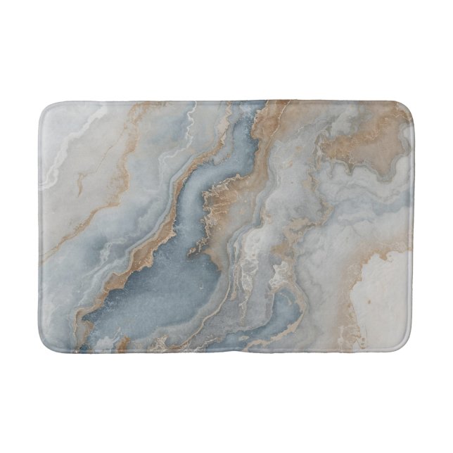 Dusty Blue Gray Tan Beige Abstract Bath Mat (Front)