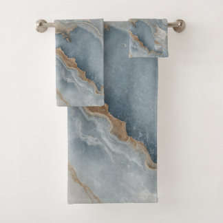 Dusty Blue Gray Tan Beige Abstract Bath Towel Set