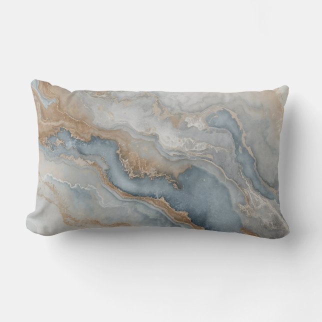 Dusty Blue Gray Tan Beige Abstract Lumbar Pillow (Front)