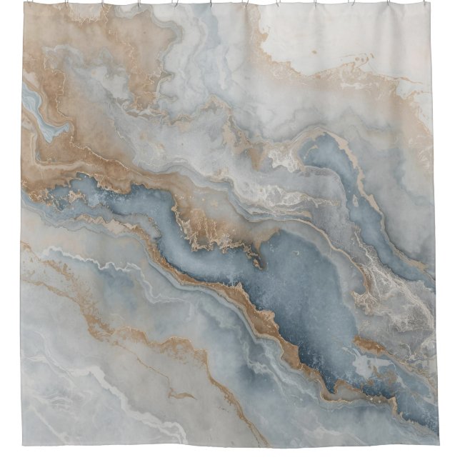 Dusty Blue Gray Tan Beige Abstract Shower Curtain (Front)