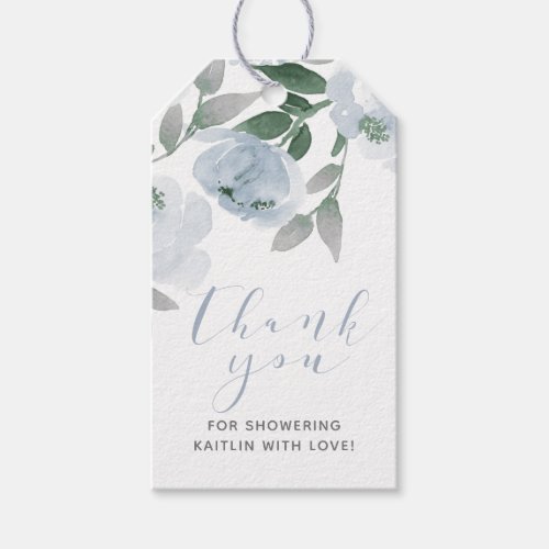Dusty Blue Gray Watercolor Bridal Shower Favor Gift Tags