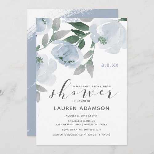 Dusty Blue  Gray Watercolor Bridal Shower Invitation