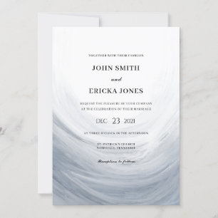Dusty Blue Gray Watercolor Wave Wedding Invitation
