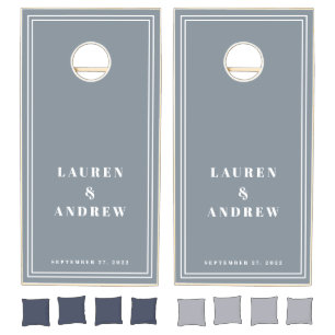 Dusty Blue Gray Wedding Newlywed Personalized Cornhole Set