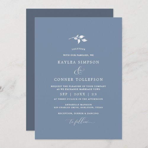 Dusty Blue Gray Wedding Simple Elegant Classic Invitation