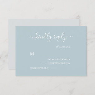 Dusty Blue Gray White Minimalist Wedding RSVP Invitation