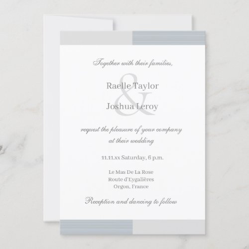 Dusty Blue Gray White Stripes Ampersand Wedding Invitation