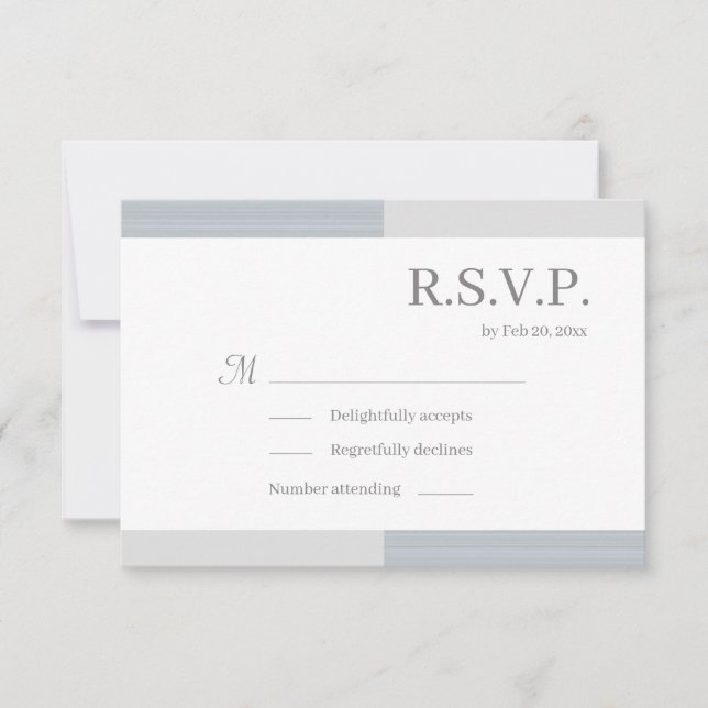 Dusty Blue Gray White Stripes Elegant Wedding RSVP Invitation (Front)