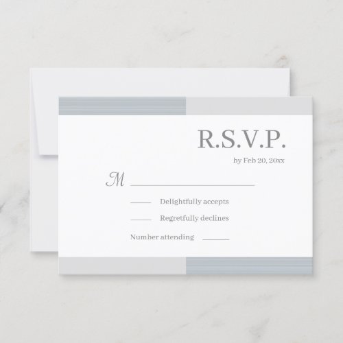 Dusty Blue Gray White Stripes Elegant Wedding RSVP Invitation
