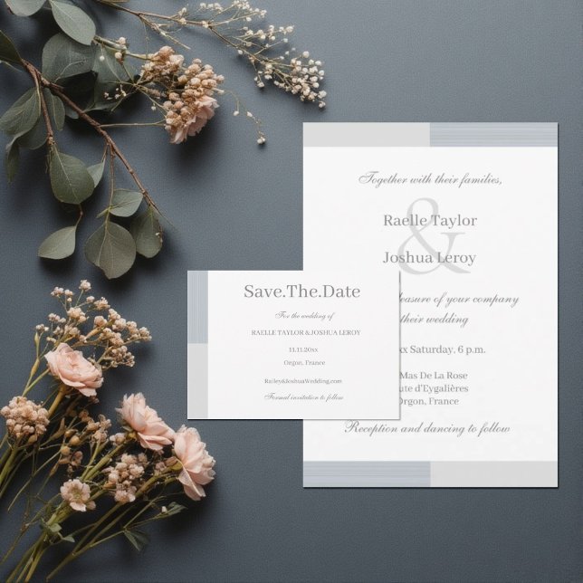 Dusty Blue Gray White Stripes Save The Date Invitation (Creator Uploaded)