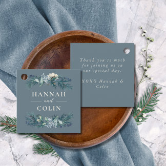 Dusty Blue Gray Winter Floral Wedding Favor Tags