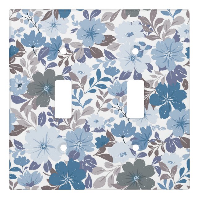 Dusty Blue & Gray Winter Sky Floral Garden Light Switch Cover (Front)