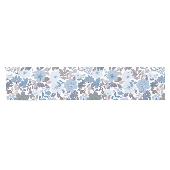 Dusty Blue & Gray Winter Sky Floral Garden Short Table Runner (Horizontal)