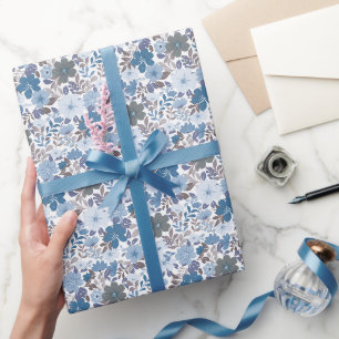 Dusty Blue & Gray Winter Sky Floral Garden Wrapping Paper