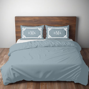 Dusty Blue Greek Key Monogram Standard Pillow Case