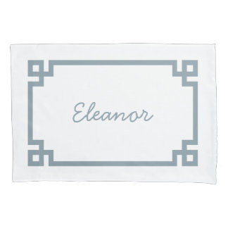 Dusty Blue Greek Key Monogram Standard Pillow Case