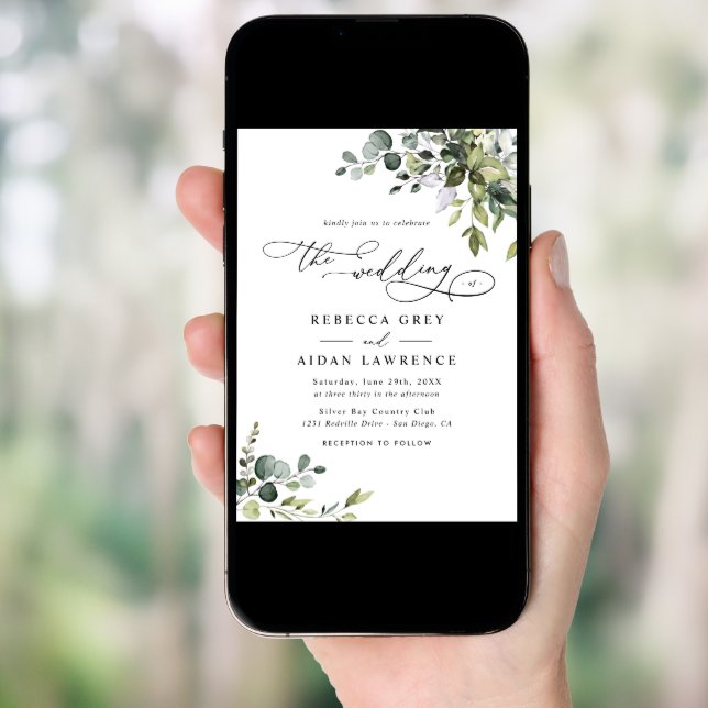 Dusty Blue Green Eucalyptus Greenery Wedding Invitation (Front Digital)