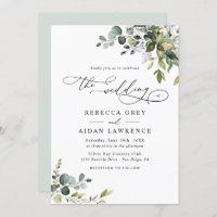 Dusty Blue Green Eucalyptus Greenery Wedding Invitation
