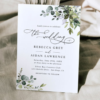 Dusty Blue Green Eucalyptus Greenery Wedding Invitation by PeachBloome at Zazzle