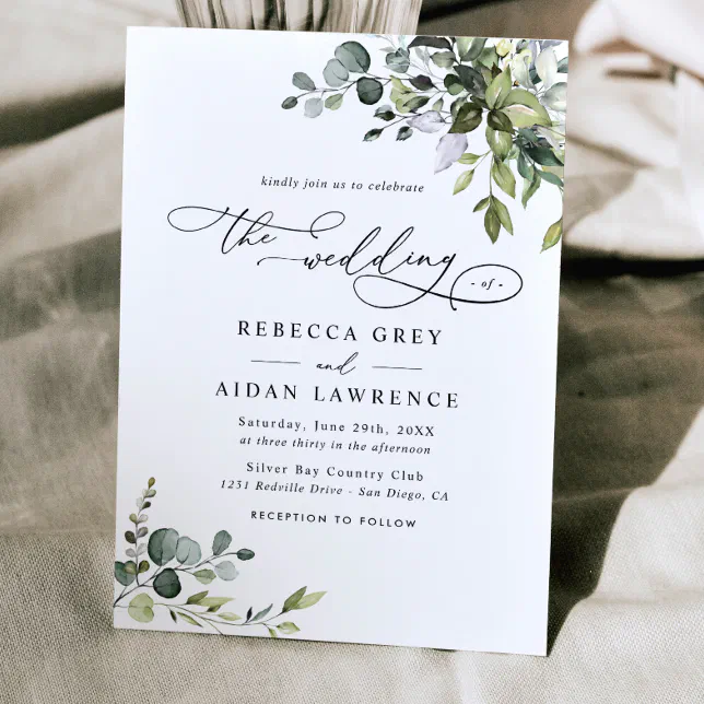 Dusty Blue Green Eucalyptus Greenery Wedding Invitation | Zazzle