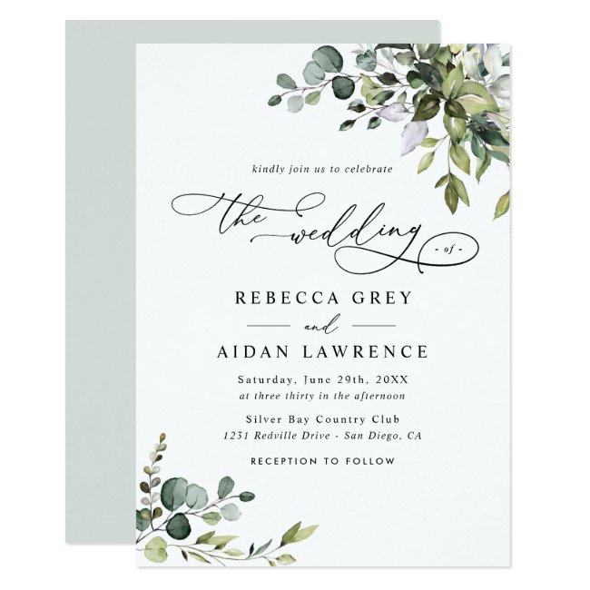 Dusty Blue Green Eucalyptus Greenery Wedding Invitation