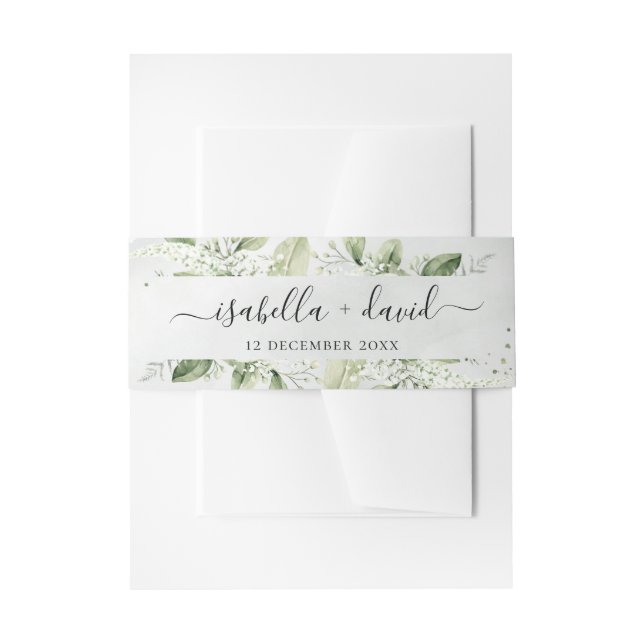 Dusty Blue Green Foliage Eucalyptus Wedding Invitation Belly Band (Front Example)
