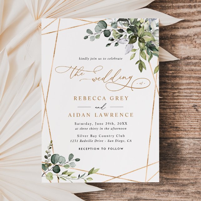 Dusty Blue Green Gold Eucalyptus Greenery Wedding Invitation (Creator Uploaded)