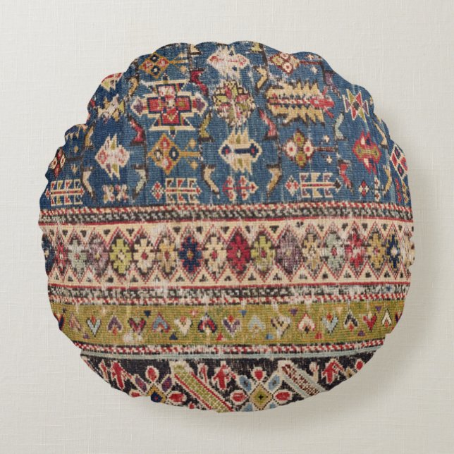 Dusty Blue Green Kuba II Mustard Bands  Round Pillow (Front)