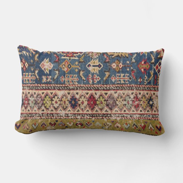 Dusty Blue Green Kuba II Mustard Bands Throw Pillo Lumbar Pillow (Front)