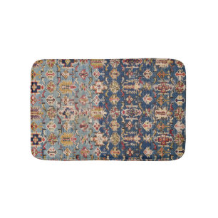 Dusty Blue Green Kuba Yellow Bands  Bath Mat