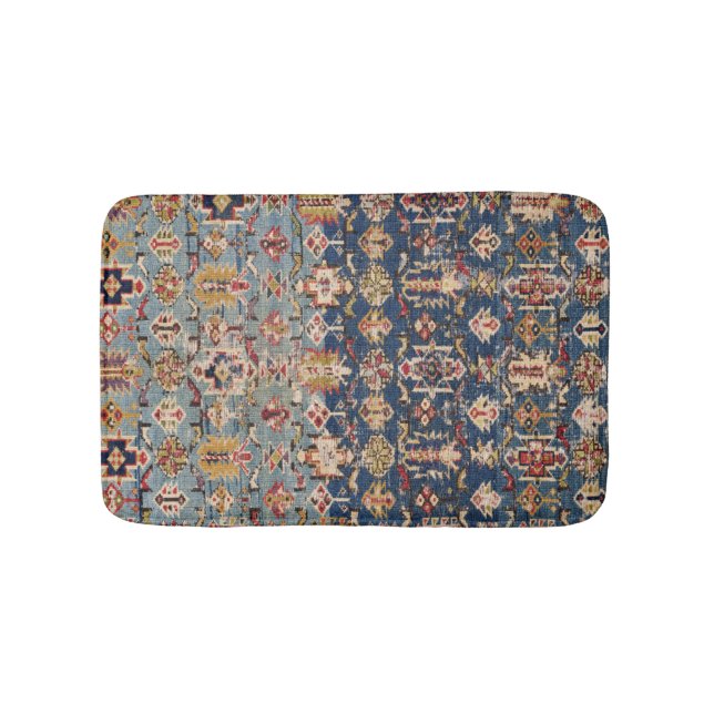 Dusty Blue Green Kuba Yellow Bands  Bath Mat (Front)