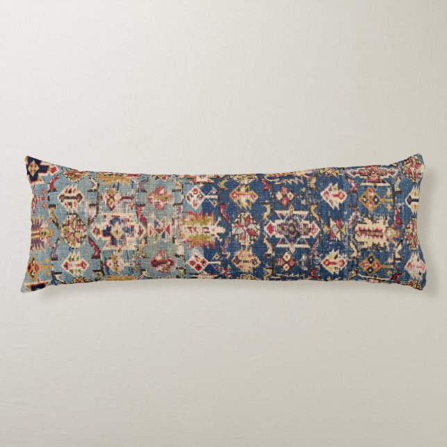 Dusty Blue Green Kuba Yellow Bands  Body Pillow (Front)