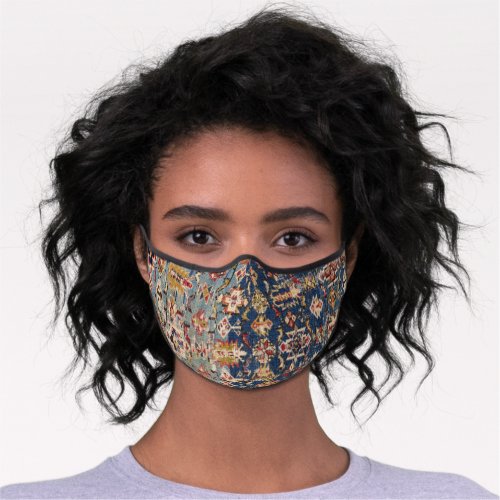 Dusty Blue Green Kuba Yellow Bands  Premium Face Mask