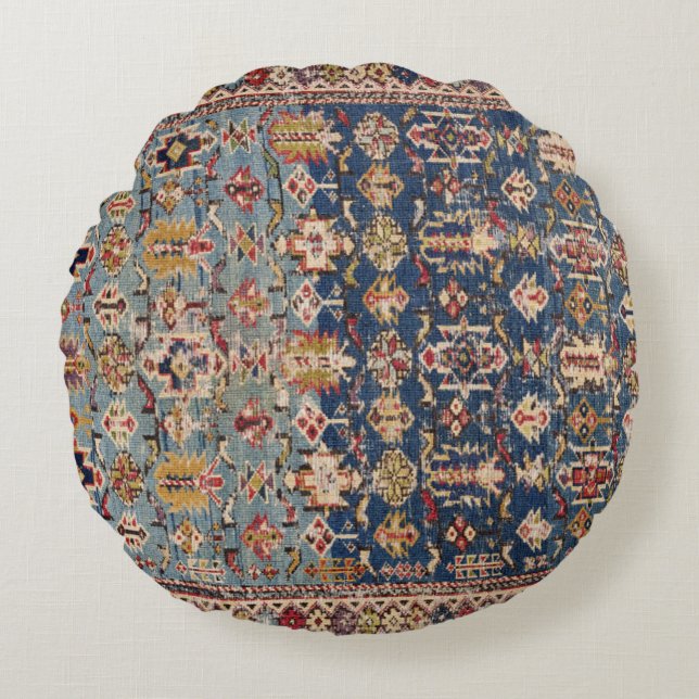 Dusty Blue Green Kuba Yellow Bands  Round Pillow (Front)