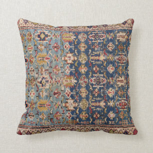 Dusty Blue Green Kuba Yellow Bands Throw Pillow