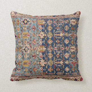 Dusty Blue Green Kuba Yellow Bands Throw Pillow