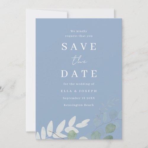 Dusty Blue Green Leaf Elegance Wedding Save The Date