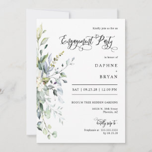 Dusty Blue Green Leaves Engagement Party QR Code Invitation